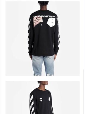 Off-White Black Crewneck Sweatshirt with White Diagonal Sleeve Stripes